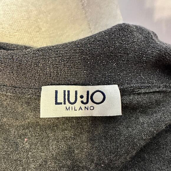LIU JO Gray Shimmer Glitter Ruffle Open Cardigan Sweater Women's XS - Picture 7 of 9